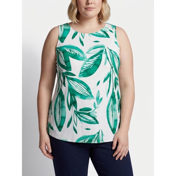 Alfani Tops - Alfani Woman Green Tropical Leaf Print Sleeveless Tank Top Plus Size 1X